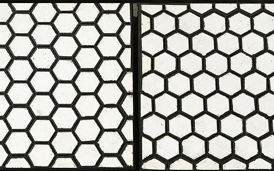 Composietplaten met zeshoekige aluminiumoxidetegels ingebed in rubber
